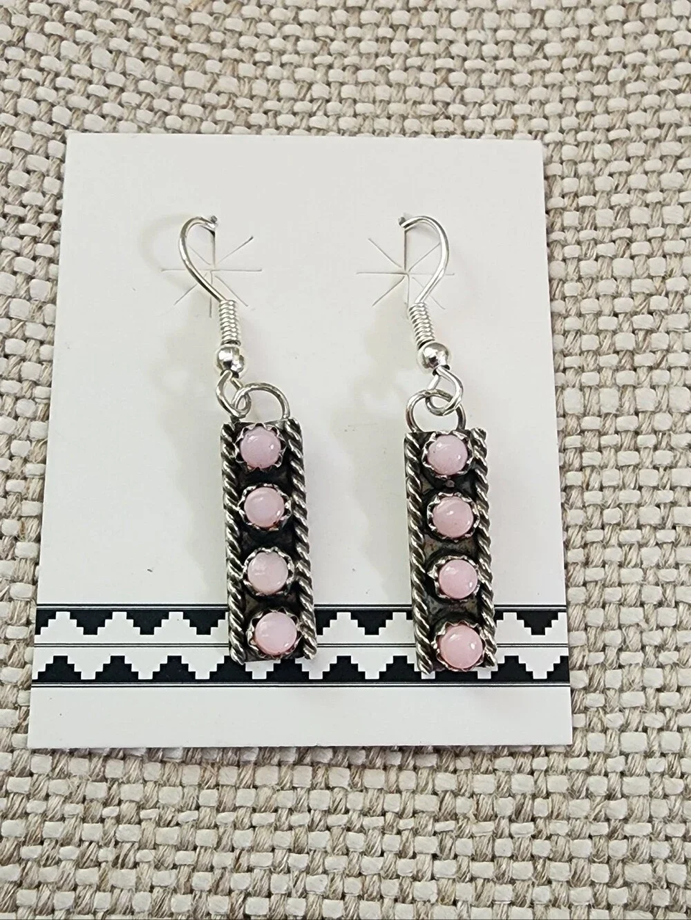 Silver Bar Drop Earrings with Pink Conch By JANICE SPENCER